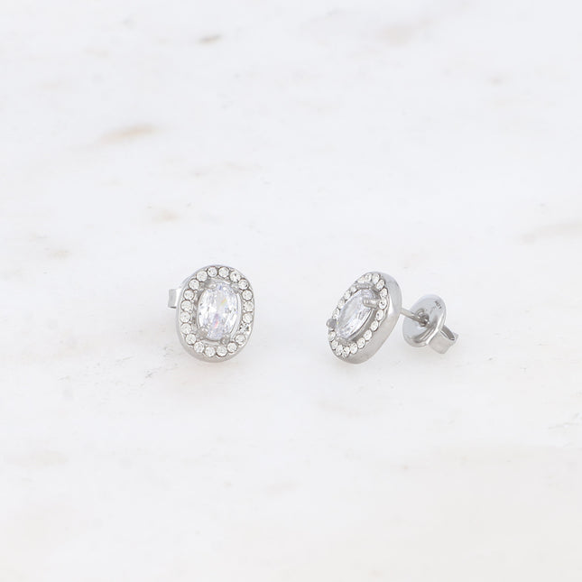 Boucles puces - cristal ovale et oxydes de zirconium