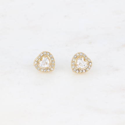 Stud earrings - crystal heart and zirconium oxides