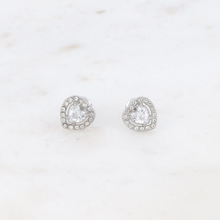 Stud earrings - crystal heart and zirconium oxides