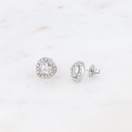 Stud earrings - crystal heart and zirconium oxides