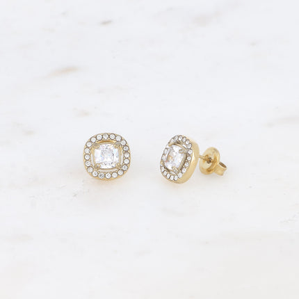 Stud earrings - square crystal and zirconium oxides