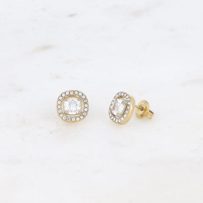 Boucles puces - cristal carré et oxydes de zirconium
