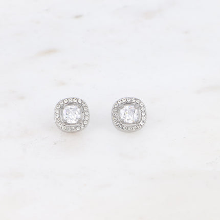 Stud earrings - square crystal and zirconium oxides
