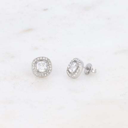 Stud earrings - square crystal and zirconium oxides
