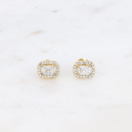 Stud earrings - rectangular crystal and zirconium oxides