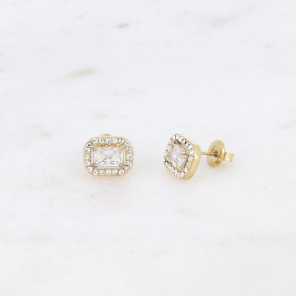 Stud earrings - rectangular crystal and zirconium oxides