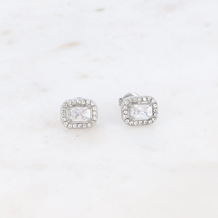 Stud earrings - rectangular crystal and zirconium oxides
