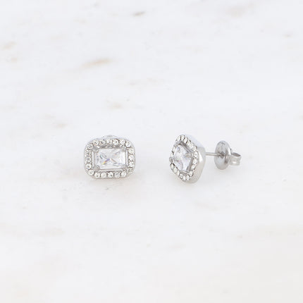 Stud earrings - rectangular crystal and zirconium oxides
