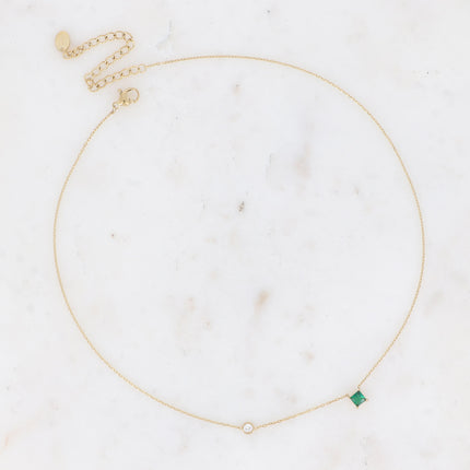 Collier - cristal carré et oxyde de zirconium