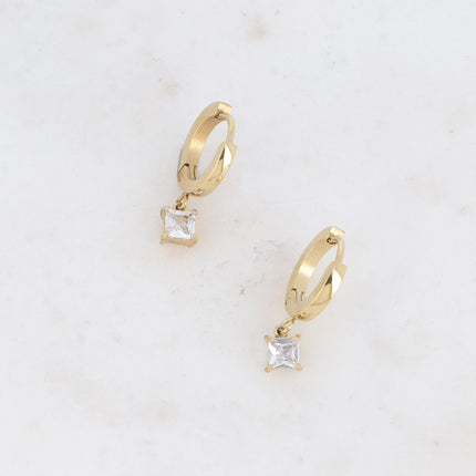 Hoop earrings - square crystal and zirconium oxide