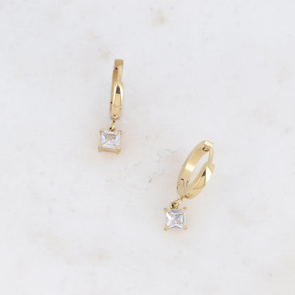 Hoop earrings - square crystal and zirconium oxide