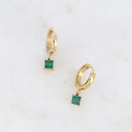 Hoop earrings - square crystal and zirconium oxide