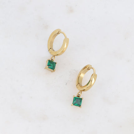 Hoop earrings - square crystal and zirconium oxide