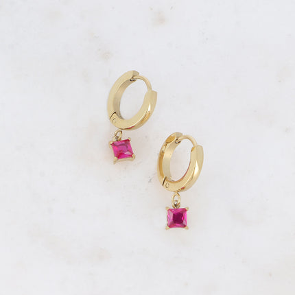 Hoop earrings - square crystal and zirconium oxide