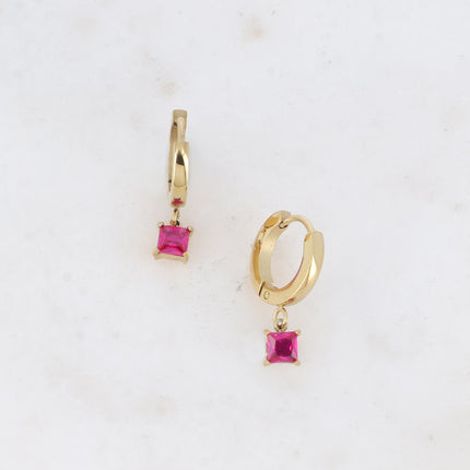 Hoop earrings - square crystal and zirconium oxide