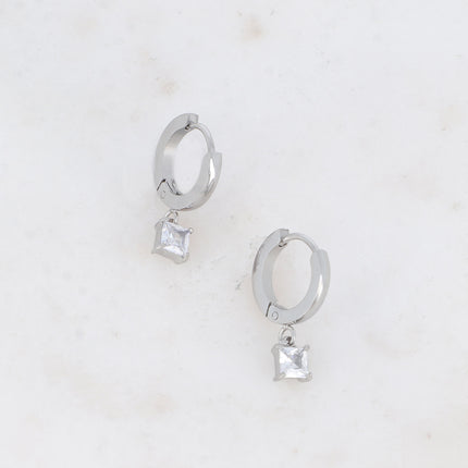 Hoop earrings - square crystal and zirconium oxide