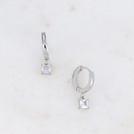 Hoop earrings - square crystal and zirconium oxide