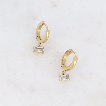 Creole earrings - rectangular crystal