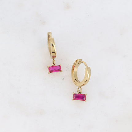 Creole earrings - rectangular crystal