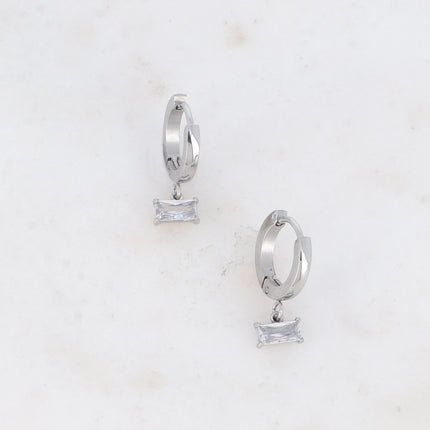 Creole earrings - rectangular crystal