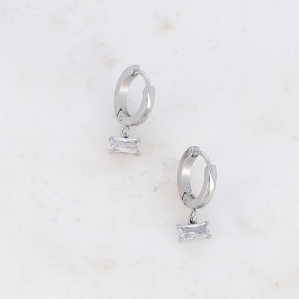 Creole earrings - rectangular crystal