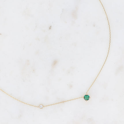 Collier - cristal rond et oxyde de zirconium