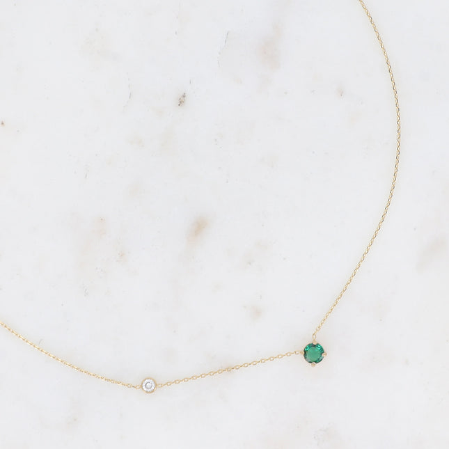 Collier - cristal rond et oxyde de zirconium