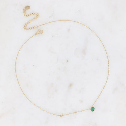 Collier - cristal rond et oxyde de zirconium