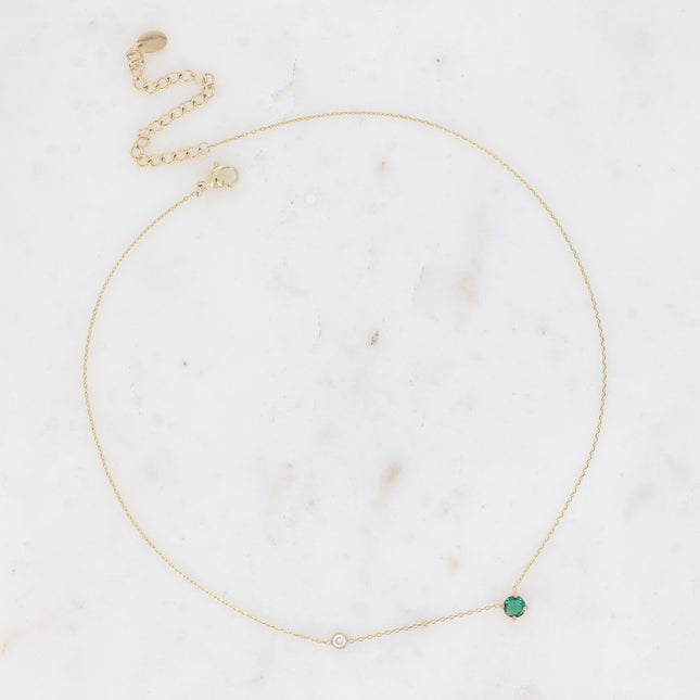 Collier - cristal rond et oxyde de zirconium