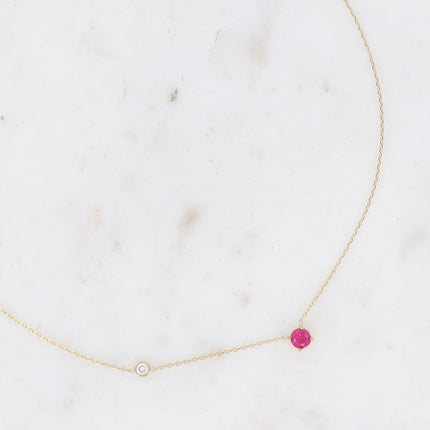 Collier - cristal rond et oxyde de zirconium