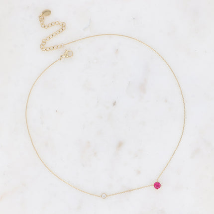 Collier - cristal rond et oxyde de zirconium