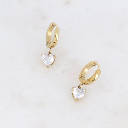 Hoop earrings - crystal heart and zirconium oxide