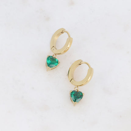 Hoop earrings - crystal heart and zirconium oxide