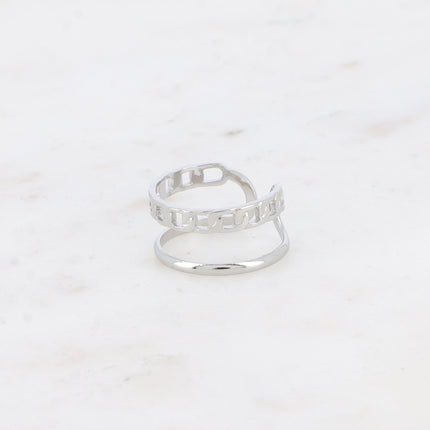 Bague - 2 rangs, maille gourmette et lisse