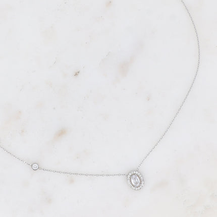 Collier - cristal ovale et oxydes de zirconium