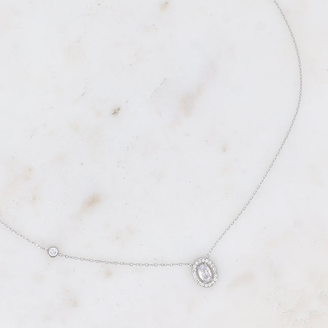 Collier - cristal ovale et oxydes de zirconium