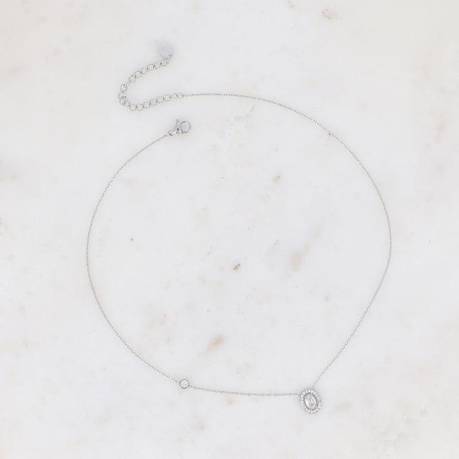 Collier - cristal ovale et oxydes de zirconium