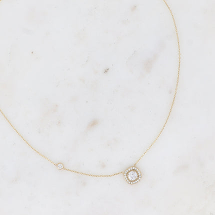 Collier - cristal carré et oxydes de zirconium