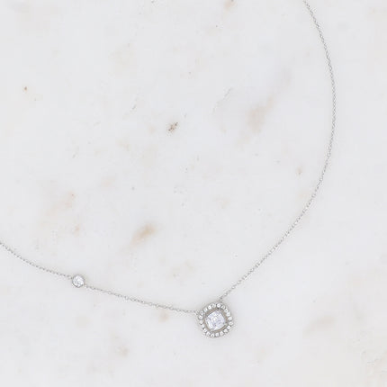 Collier - cristal carré et oxydes de zirconium