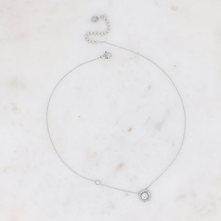 Collier - cristal carré et oxydes de zirconium