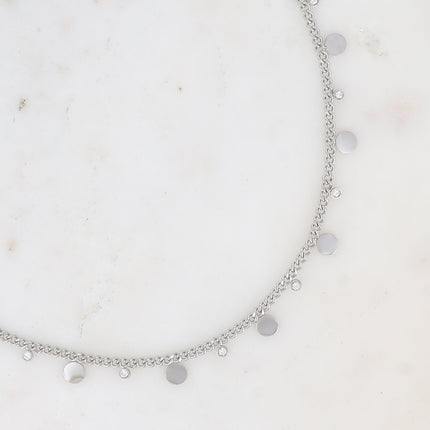 Collier - maille gourmette, pastilles rondes et cristaux