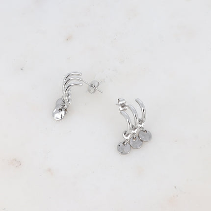 Stud earrings - 3 rings and hammered round tassels