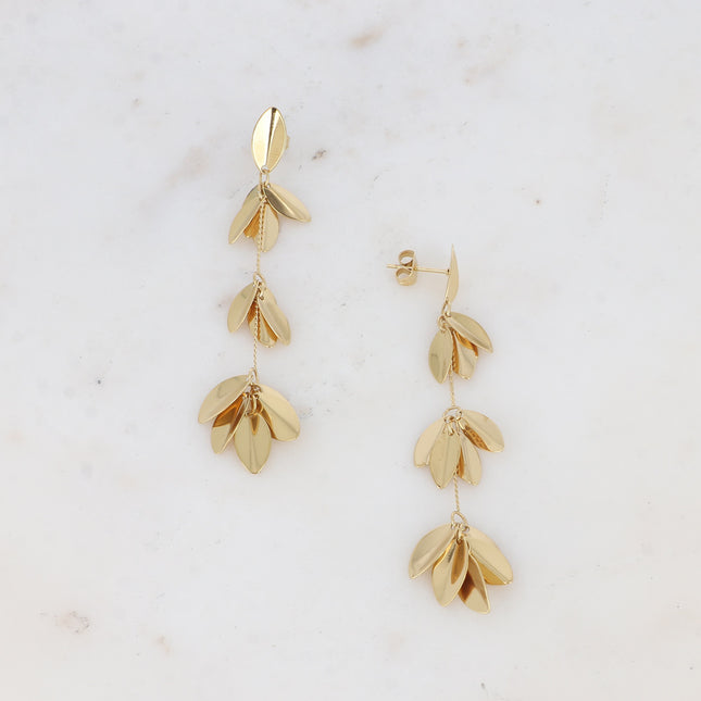 Boucles pendantes Cataleya - feuillages et chaînes