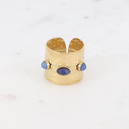 Bague large - martelé et 3 cabochons en pierre naturelle