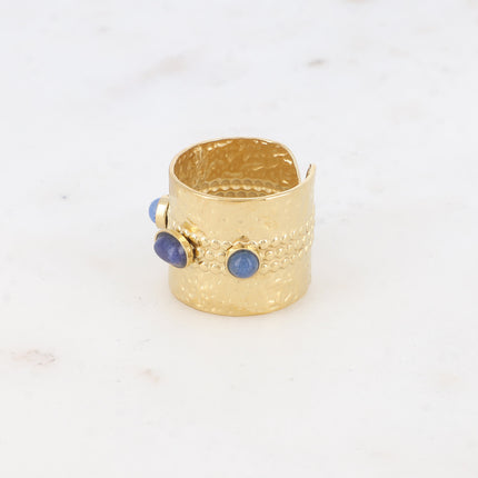 Bague large - martelé et 3 cabochons en pierre naturelle