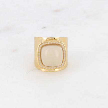 Bague large - cabochon carré et émail