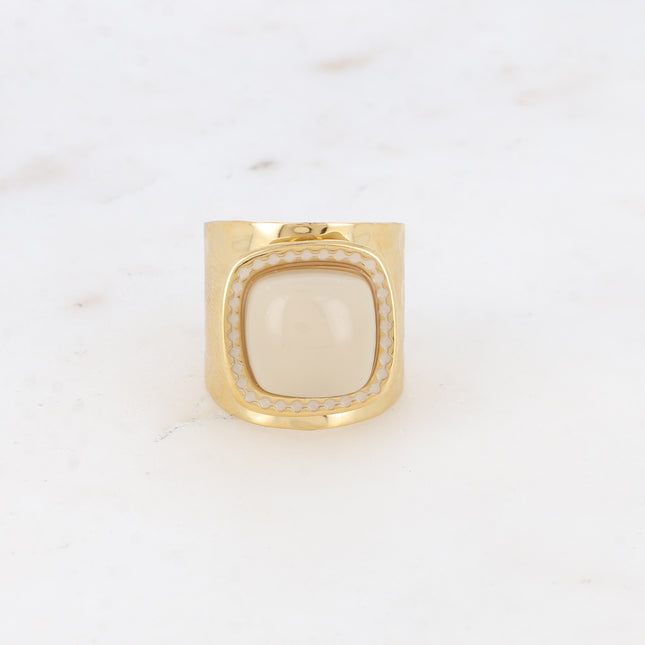 Wide ring - square cabochon and enamel