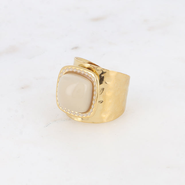Wide ring - square cabochon and enamel