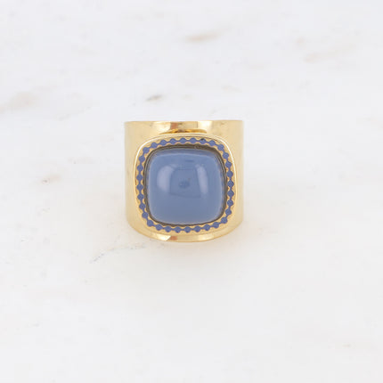 Bague large - cabochon carré et émail
