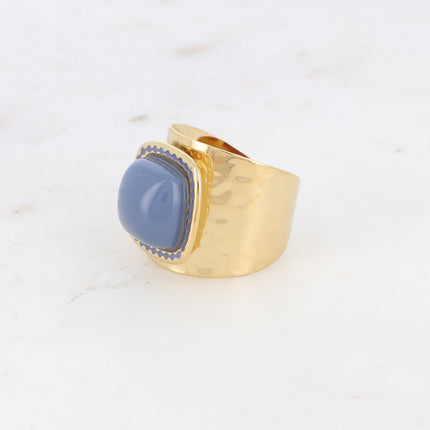 Bague large - cabochon carré et émail